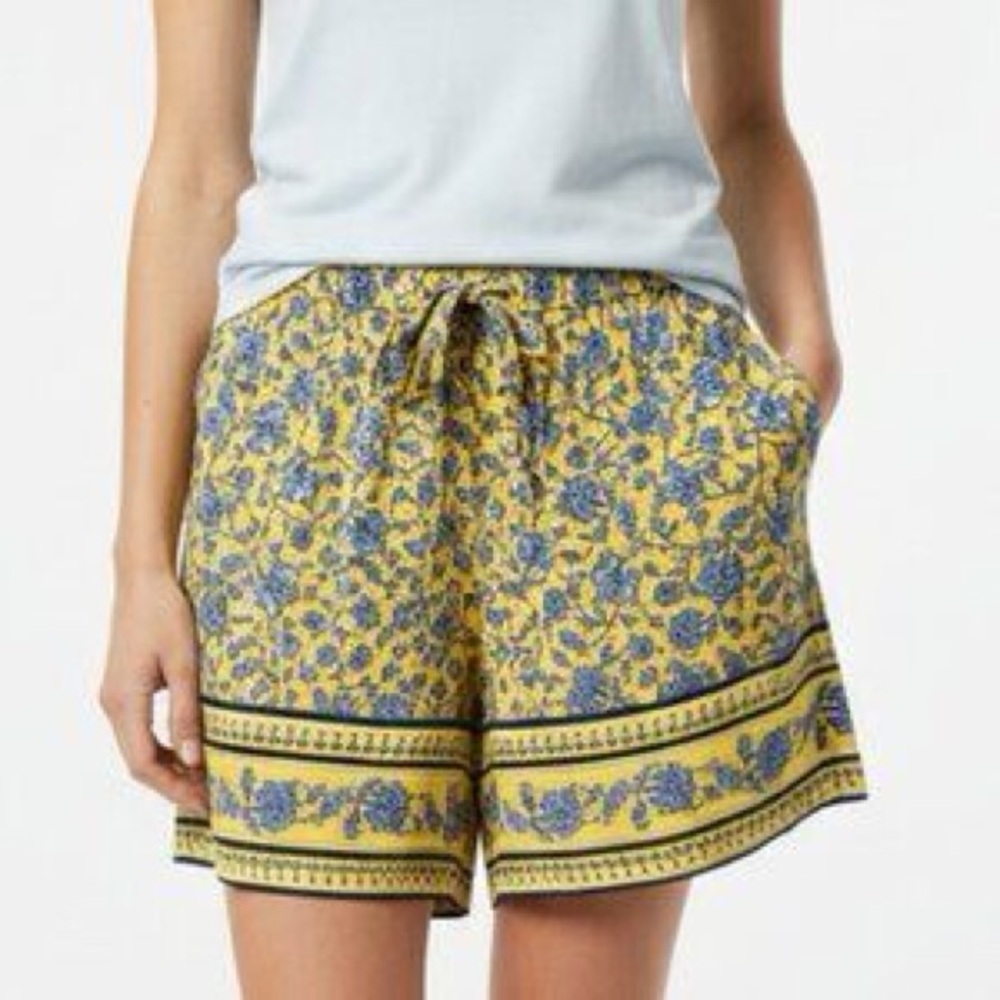 J. Jill Yellow and Blue Floral Drawstring Tassel Shorts